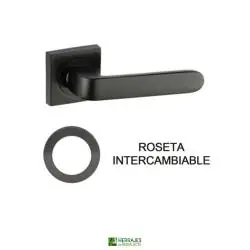 Manivela con roseta intercambiable. Roseta en acabado negro mate-Herrajes de Andalucía
