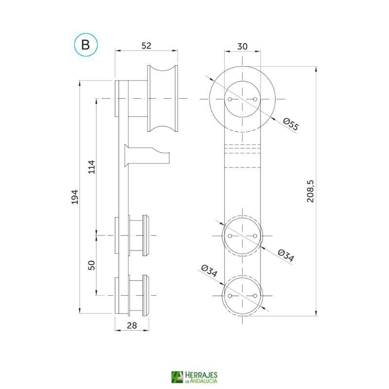 Set corredera modelo WPF-K20 para cabinas discapacitados-Herrajes de Andalucía