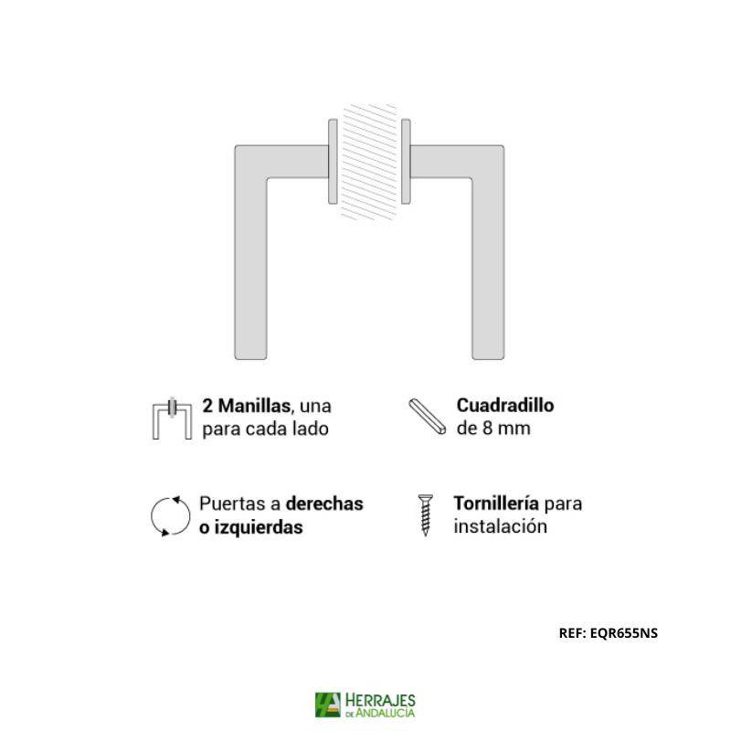 Manivela puerta níquel satinado 65mm | Herrajes Andalucía
