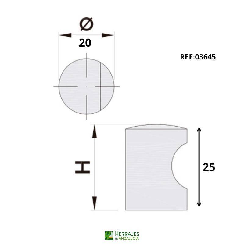 Pomo muesca Zamak Ø20x25 mm | Herrajes de Andalucía