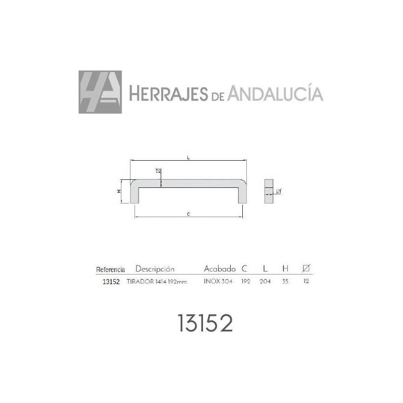 Tirador de mueble 1414 192 mm | Herrajes de Andalucía