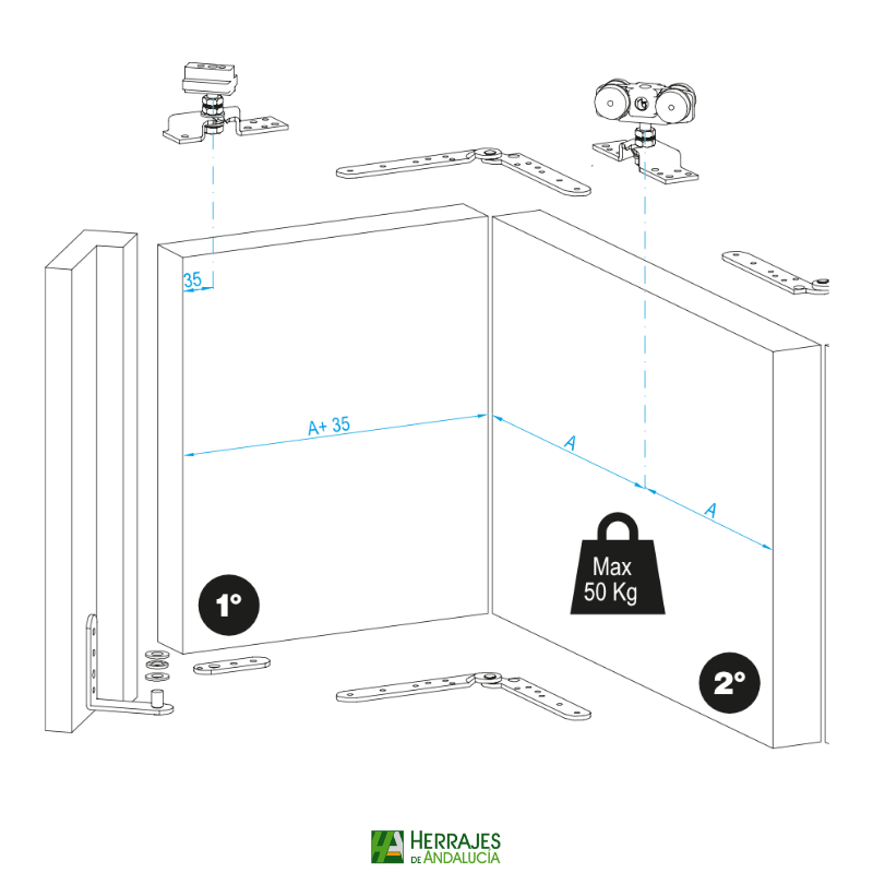 Accesorio Float Carril plegable capacidad hasta 50kg-Herrajes de Andalucía