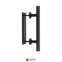 Manillón puerta corredera con placa y roseta color negra-Herrajes de Andalucía