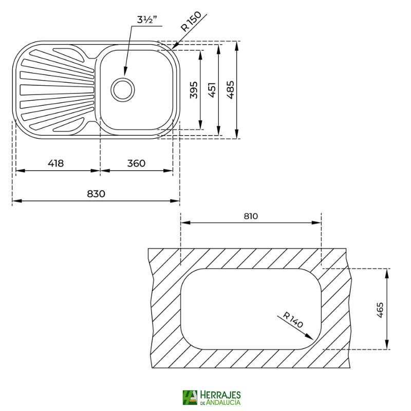 Fregadero Stylo 1C1E derecha Teka-Herrajes de Andalucía