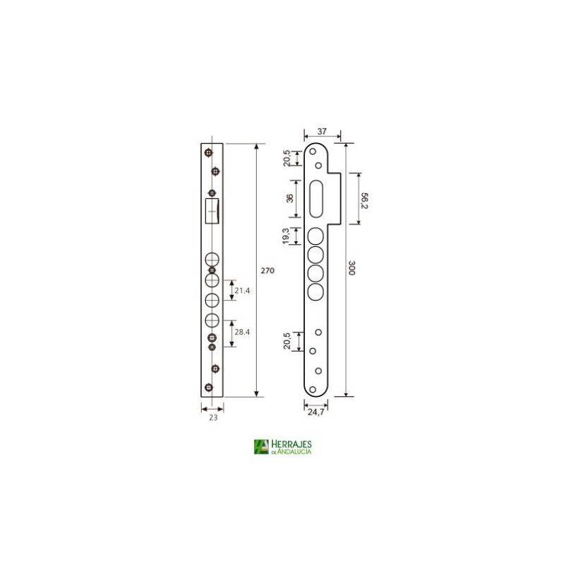 Cerradura alta seguridad 4 bulones serie U200 hierro latonado-Herrajes de Andalucía