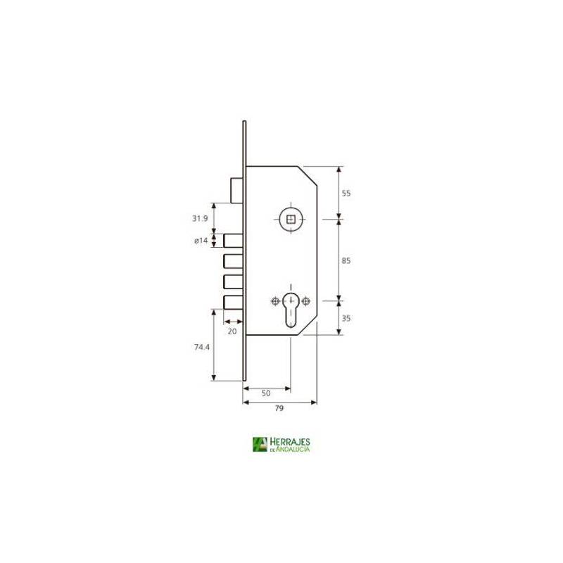 Cerradura alta seguridad 4 bulones serie U200 hierro latonado-Herrajes de Andalucía