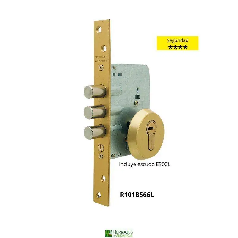 Cerradura Monopunto R101B Latón con Escudo y Cilindro | Herrajes de Andalucía