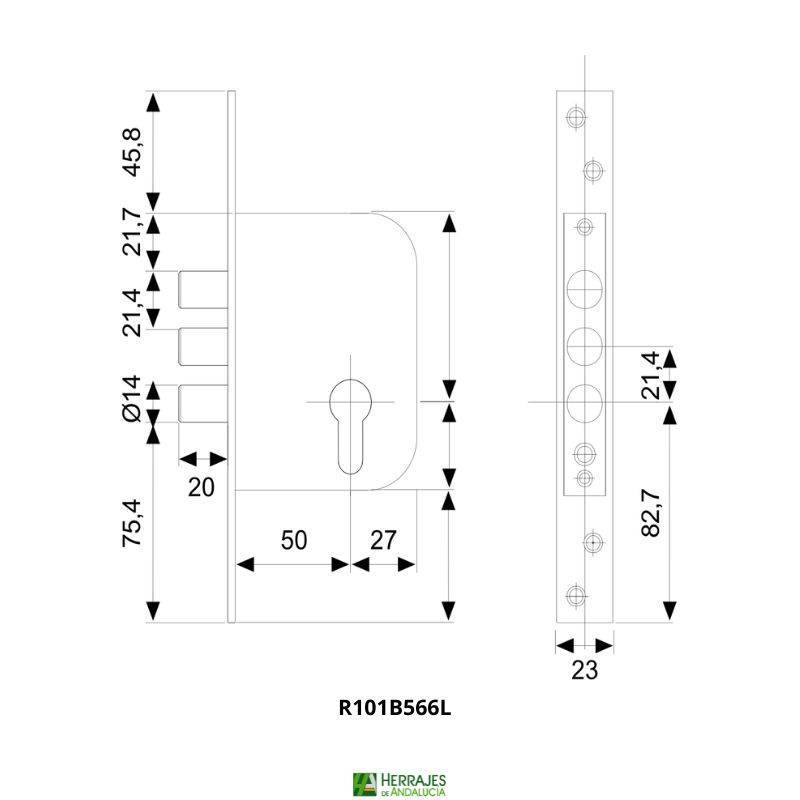 Cerradura Monopunto R101B Latón con Escudo y Cilindro | Herrajes de Andalucía