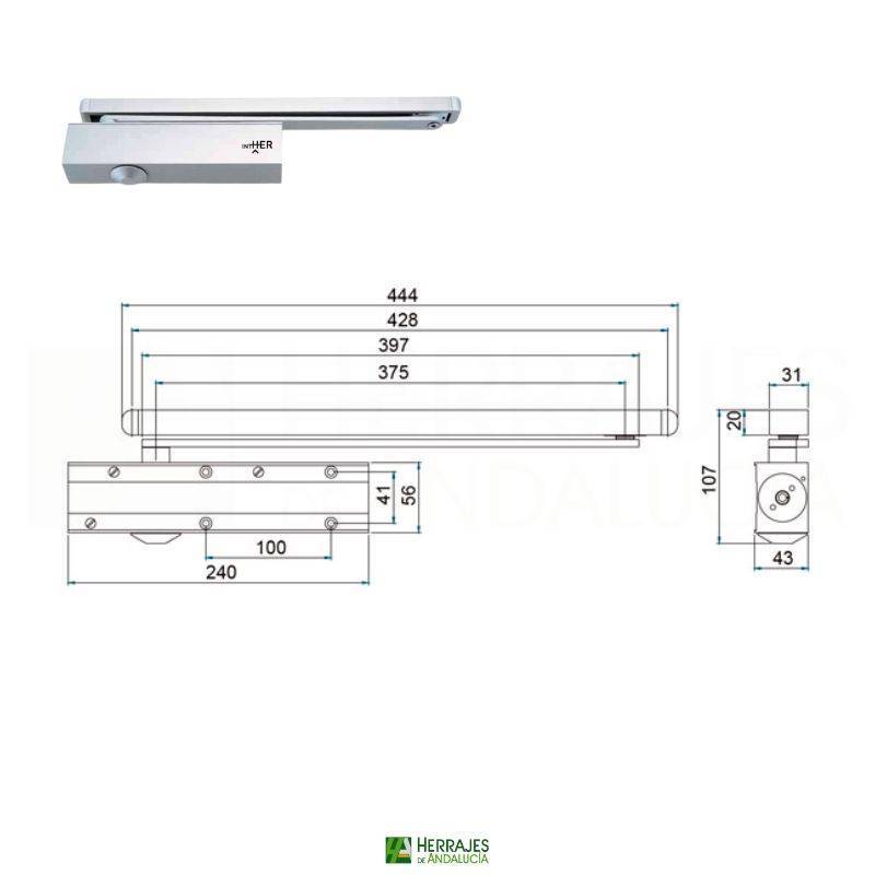 Cierrapuertas de leva guía deslizante 2-4 | Herrajes de Andalucía