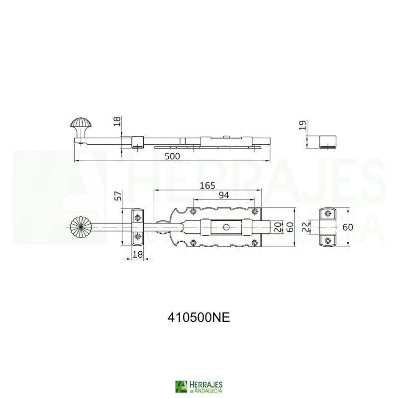Pasador puertas sobreponer mod.410 rústico color negro | Herrajes de Andalucía