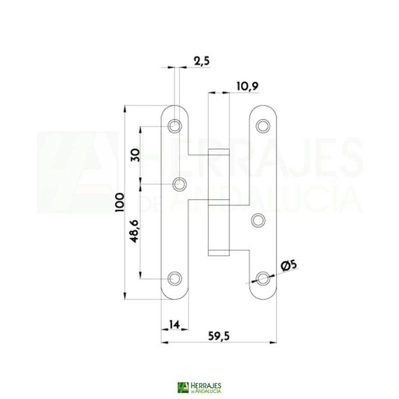 Pernio sin remate canto redondo 100mm izquierda-Herrajes de Andalucía