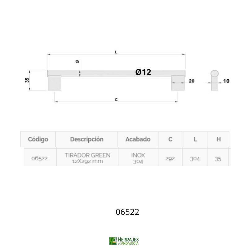 Tirador Green AISI-304 304 mm | Herrajes de Andalucía