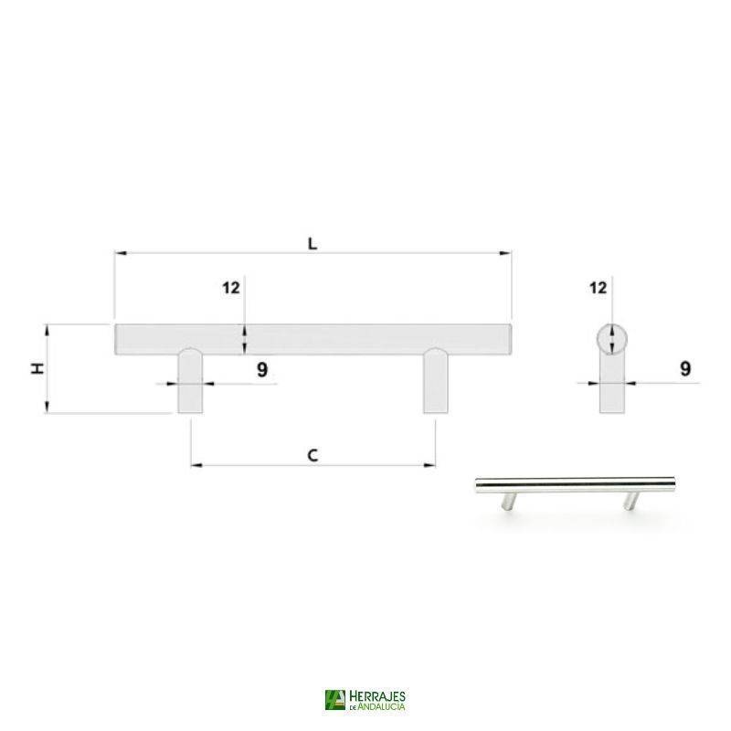 Tirador Modular 1212 Mueble 508mm Ø12mm | Herrajes de Andalucía