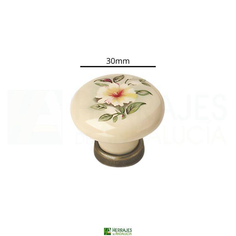 Pomo porcelana floral Ø30 mm bronce viejo | Herrajes de Andalucía
