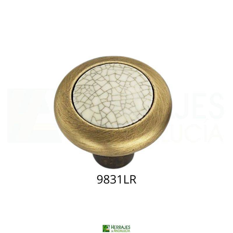 Pomo Ø34 mm porcelana craquelé latón rústico | Herrajes de Andalucía