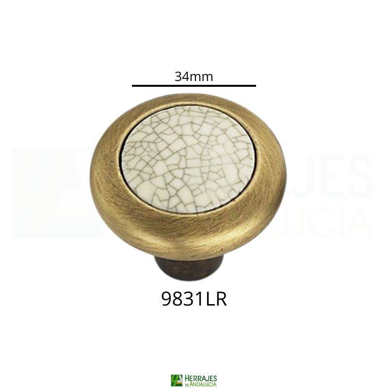 Pomo Ø34 mm porcelana craquelé latón rústico | Herrajes de Andalucía