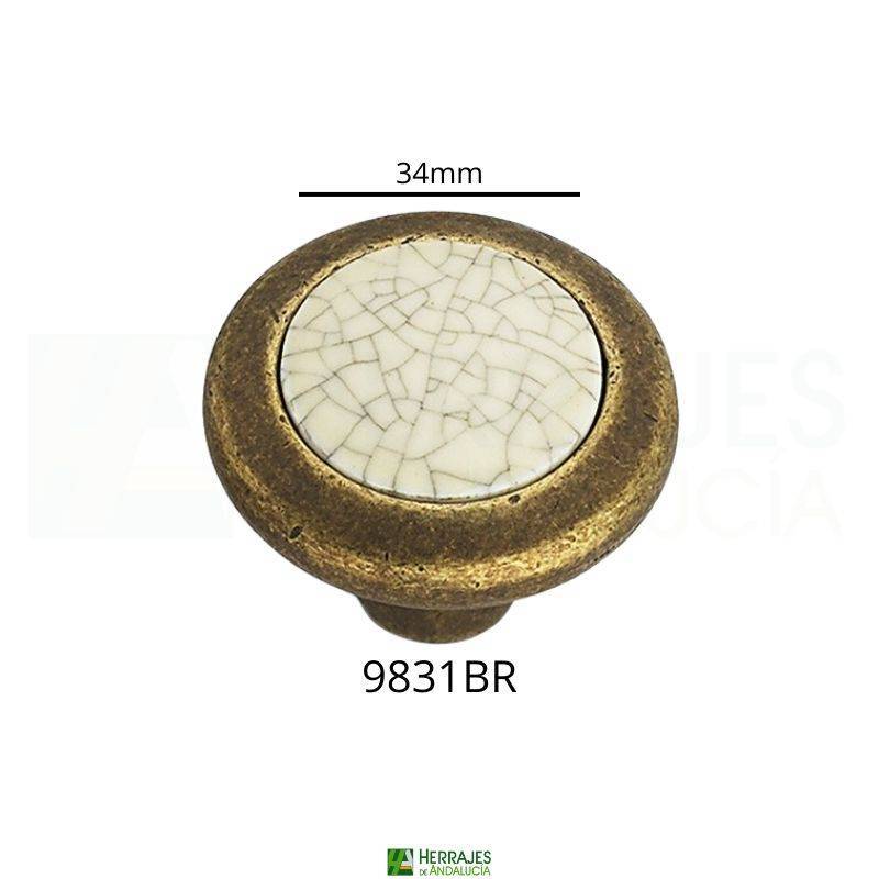 Pomo Ø34 mm porcelana craquelé bronce rústico | Herrajes de Andalucía