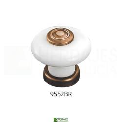 Pomo porcelana blanca Ø30 mm bronce | Herrajes de Andalucía