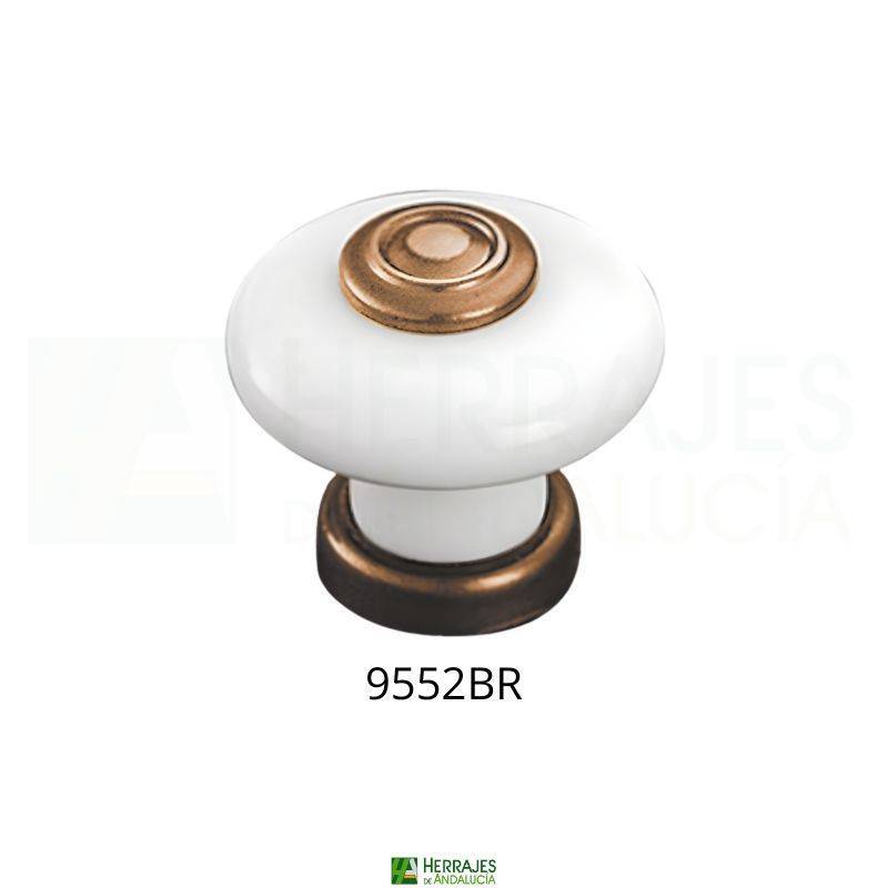 Pomo porcelana blanca Ø30 mm bronce | Herrajes de Andalucía