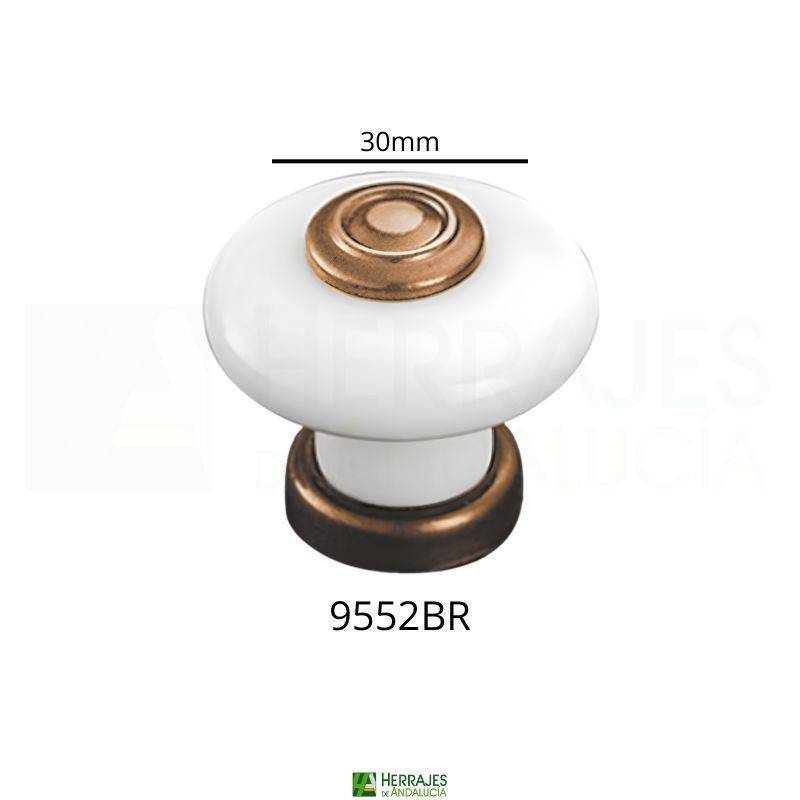 Pomo porcelana blanca Ø30 mm bronce | Herrajes de Andalucía