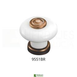 Pomo porcelana blanca Ø37 mm bronce | Herrajes de Andalucía