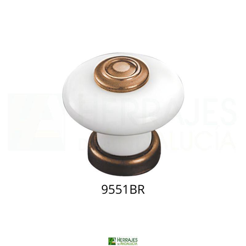 Pomo porcelana blanca Ø37 mm bronce | Herrajes de Andalucía