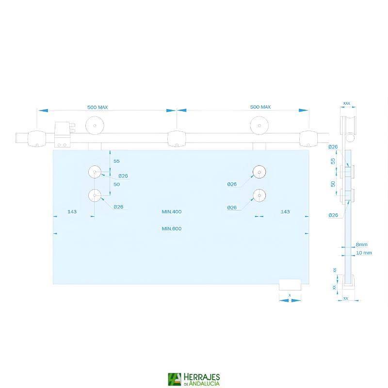 Guía puertas cristal Demon Vidrio 80kg | Herrajes de Andalucía