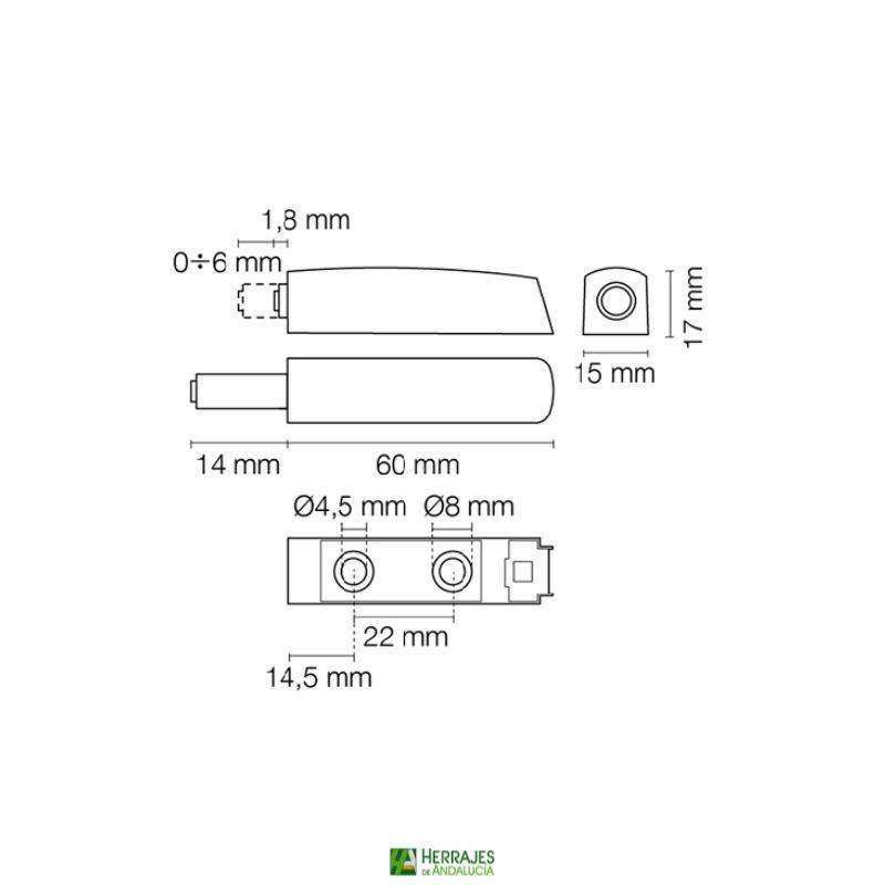 Expulsador sobreponer con imán 60 mm | Herrajes de Andalucía