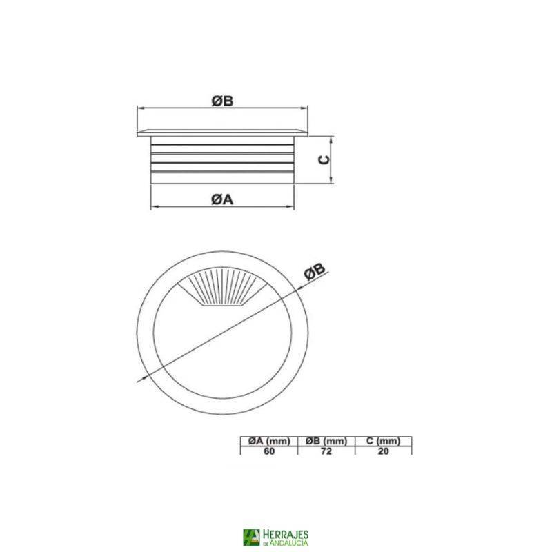 Tapón pasacable color blanco de diámetro 60cm | Herrajes de Andalucía