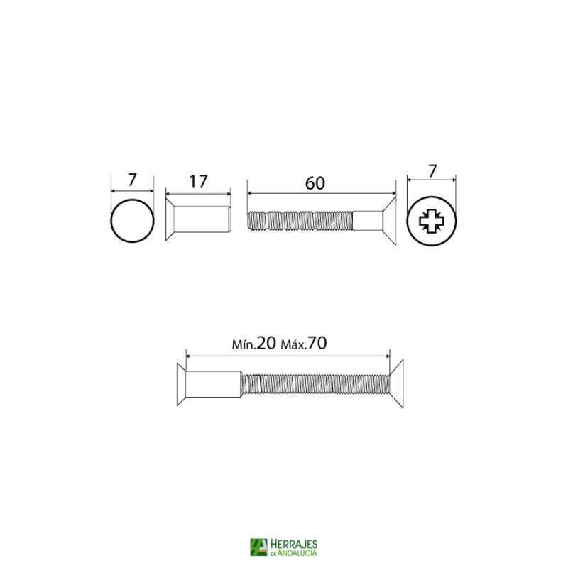 Tornillo pasante para manivelas 60mm | Herrajes de Andalucía