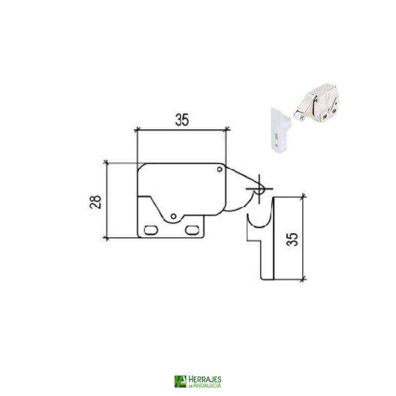 Golpete cierre mini latch 35x25mm blanco | Herrajes de Andalucía