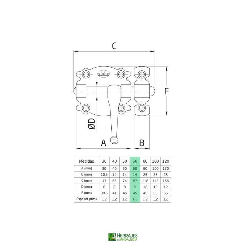 Pasador Rústico 60mm Negro Modelo 484 | Herrajes de Andalucía