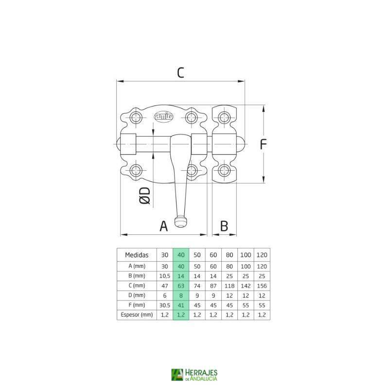 Pasador Rústico 40mm Negro Modelo 484 | Herrajes de Andalucía