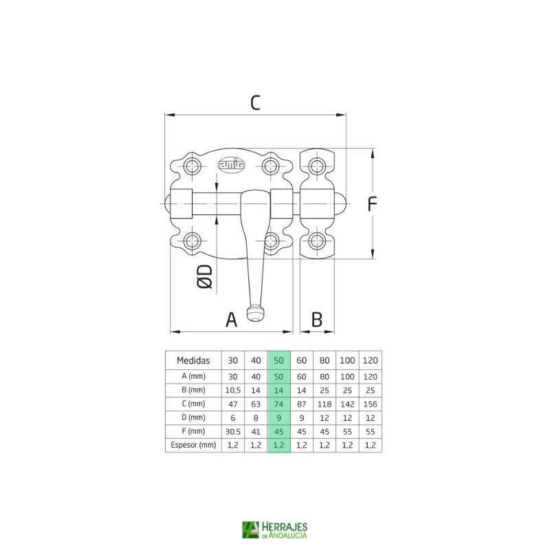 Pasador Rústico 50mm Negro Modelo 484 | Herrajes de Andalucía