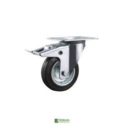 Rueda Giratoria Goma 80mm con Freno | Herrajes de Andalucía