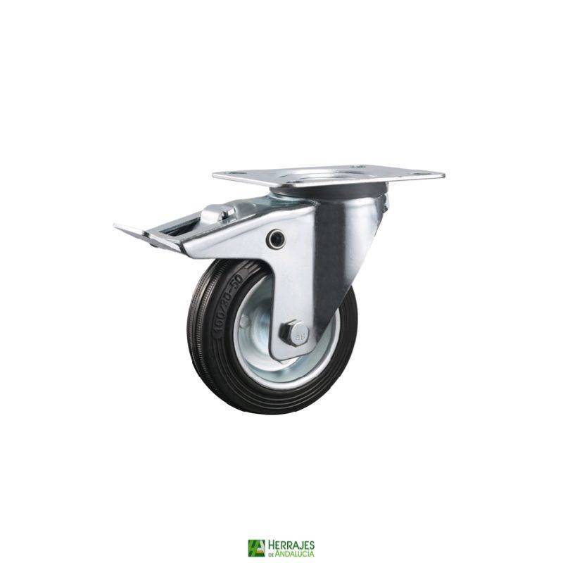 Rueda Giratoria Goma 80mm con Freno | Herrajes de Andalucía