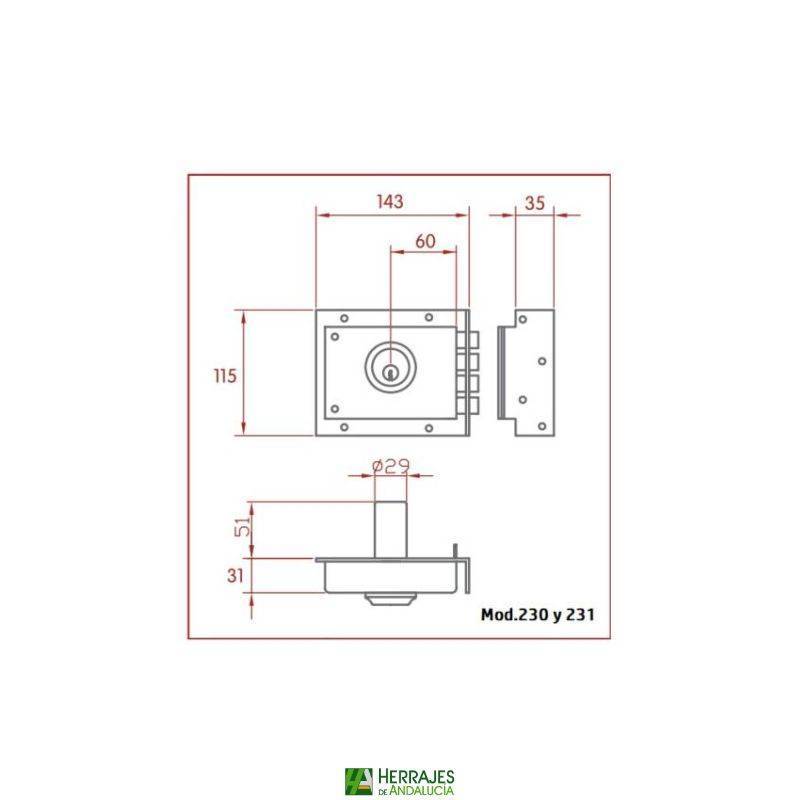 Cerradura JIS 231 Derecha 51mm Marrón | Herrajes de Andalucía