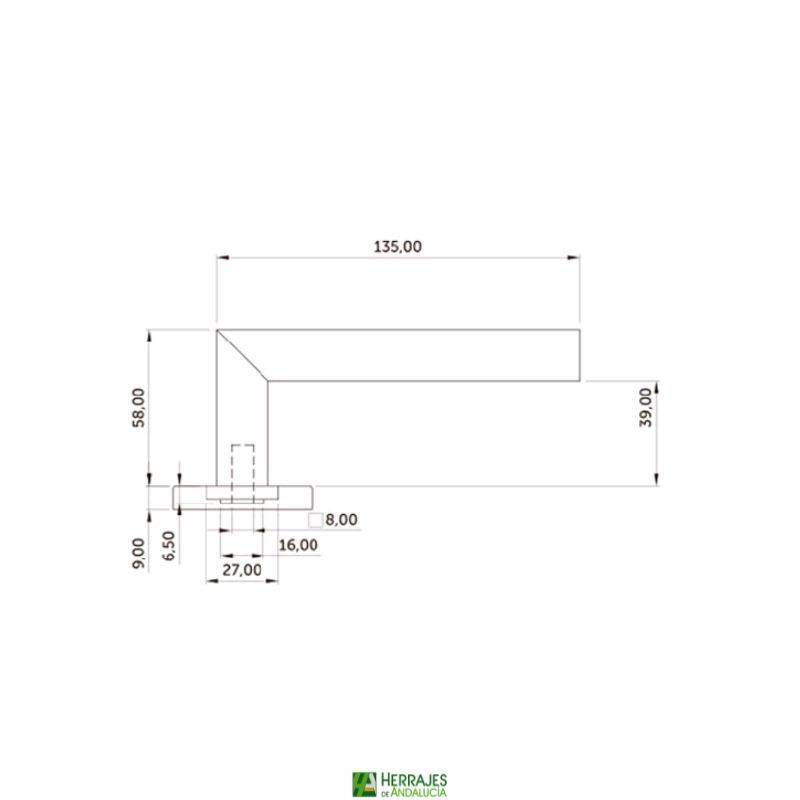 Manivela con roseta Hebe negra L135mm Ø52 mm | Herrajes de Andalucía