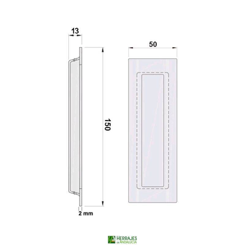 Tirador Embutir Blanco 150x50 SS4 | Herrajes de Andalucía