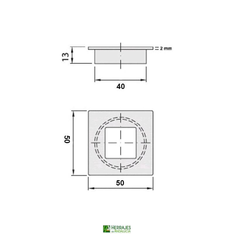 Tirador mueble embutir cuadrado 50mm negro | Herrajes de Andalucía
