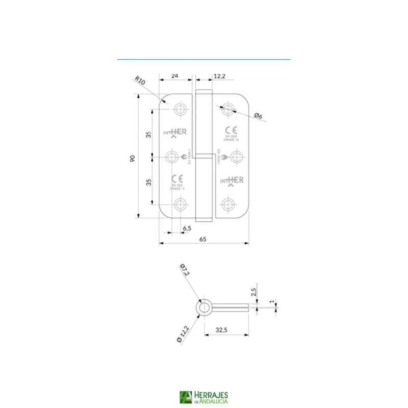 Bisagra 9065CRC SS1 PVD IZQ latón satinado | Herrajes de Andalucía