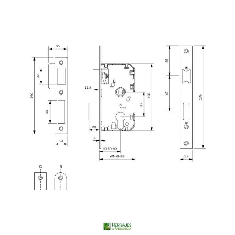 Cerradura U10P 60mm con cilindro I5 | Herrajes de Andalucía