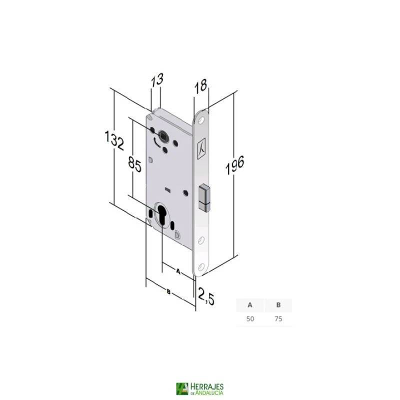 Cerradura B-SMART entrada 50mm eje 85mm latón satinado | Herrajes de Andalucía