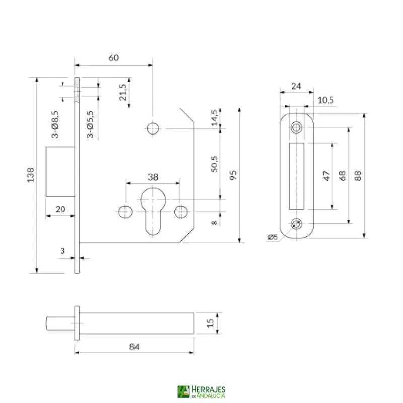 Cerradura SUPRA 5031 Inther 60mm inoxidable | Herrajes de Andalucía