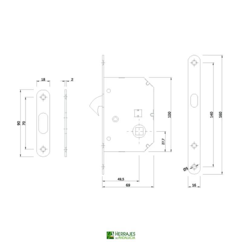 Kit corredera condena 50mm latón | Herrajes Andalucía