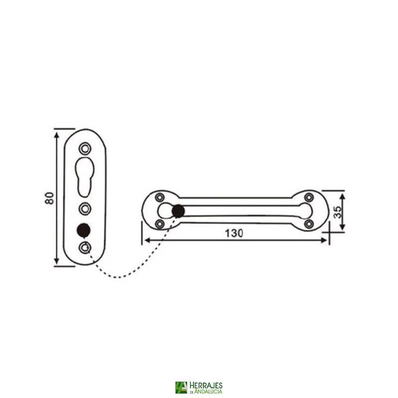Retenedor Cadena Puerta 130mm Níquel | Herrajes de Andalucía