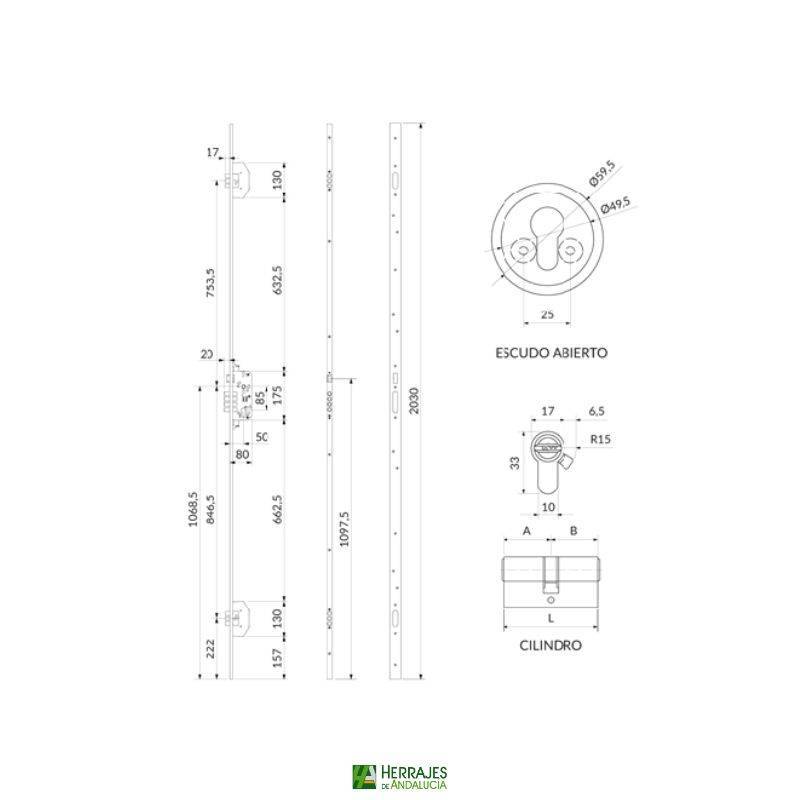 Cerradura seguridad 3 puntos con cilindro | Herrajes de Andalucía