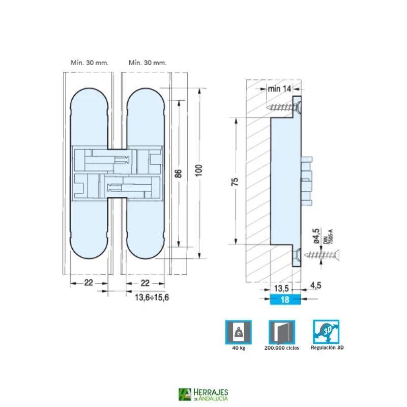 Bisagra Oculta Alfa 29 3D 40kg | Herrajes de Andalucía