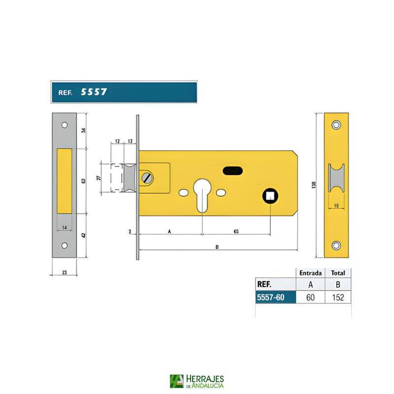 Cerradura Embutir 557/60 Inoxidable | Herrajes de Andalucía