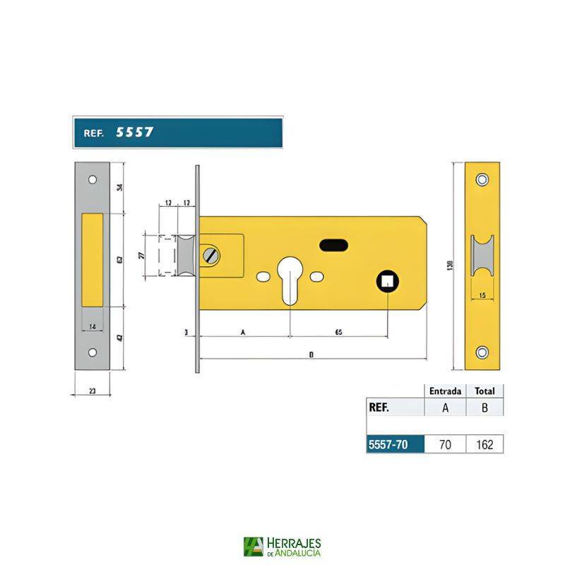 Cerradura Embutir 557/70 Inoxidable | Herrajes de Andalucía